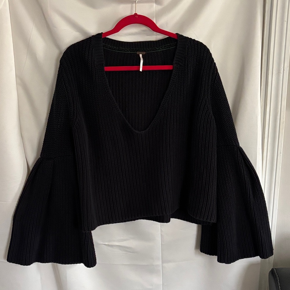 FP Movement by Free People Black V-Neck Sweater SZ L
